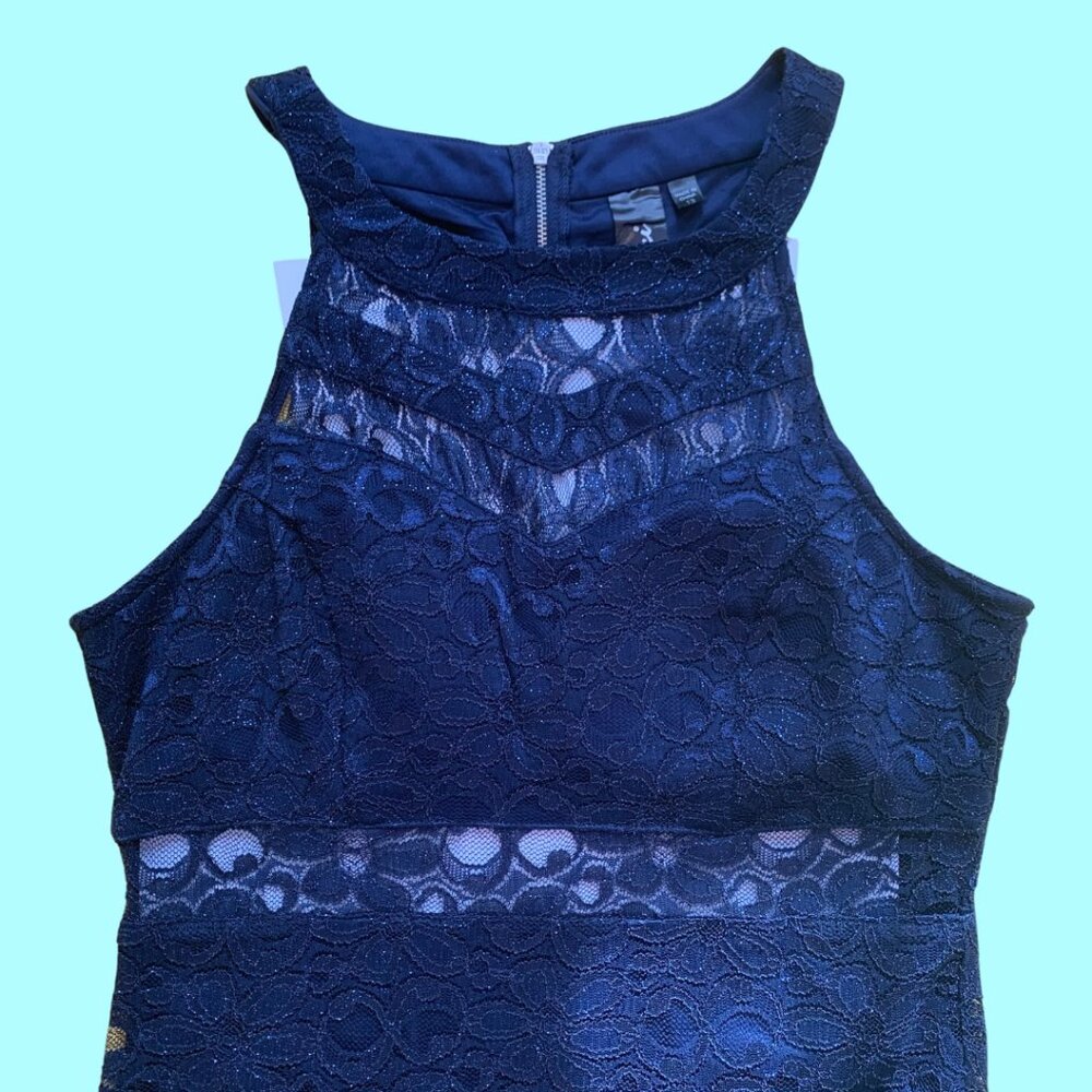 Trixxi Navy Blue Lace Sparkle Sleeveless Party Prom Wedding Dress - Juniors 13